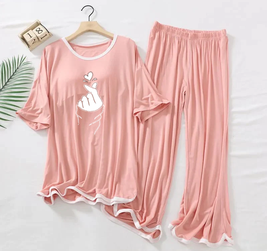 Rose Pink K-pop Half Sleeves Plazzo PJ Set