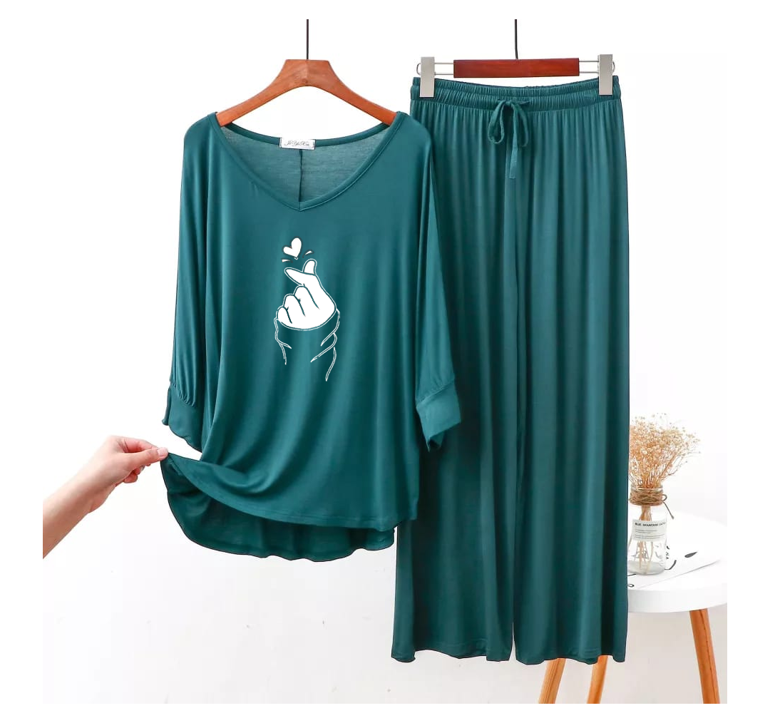 Persian Blue K-pop V-Neck Women Night Suit PJ Set