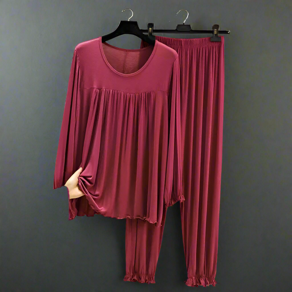 Maroon Round Neck Frill and Palazzo For Women