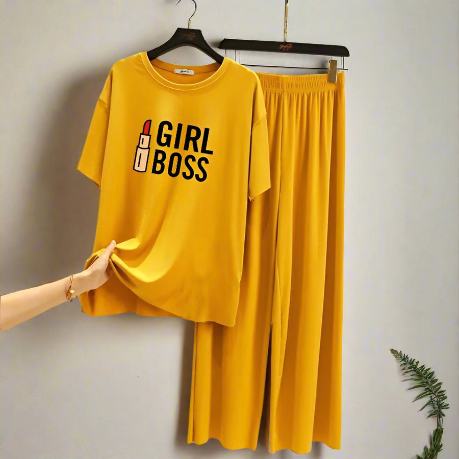 Yellow Girl Boss Printed Flapper Style Night Wear