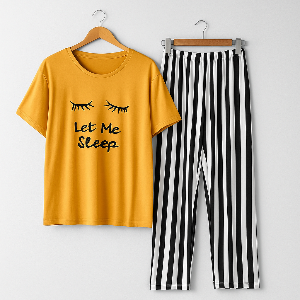Yellow Let me Sleep 2 PC Nightwear Nightdress