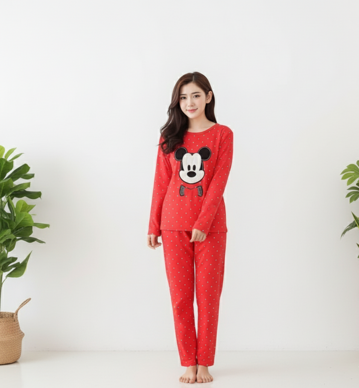 Red Mickey 2 PC Nightwear Nightdress