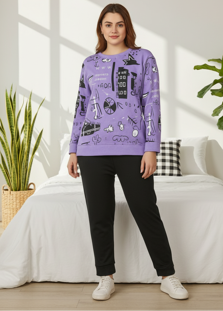 Winter Purple Multi Planets Co-Ord Set Night Suit