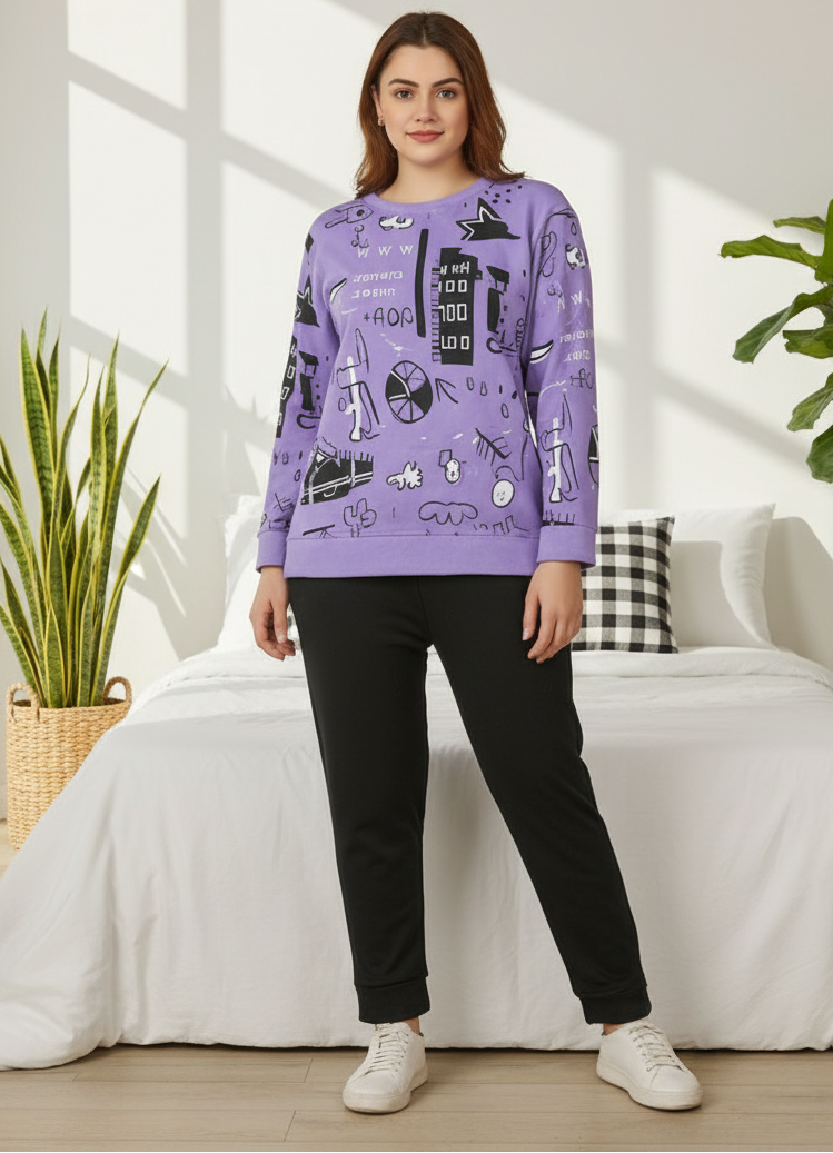 Winter Purple Multi Planets Co-Ord Set Night Suit