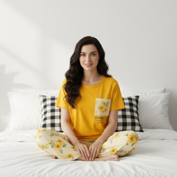 Yellow Flower 2 PC Nightwear