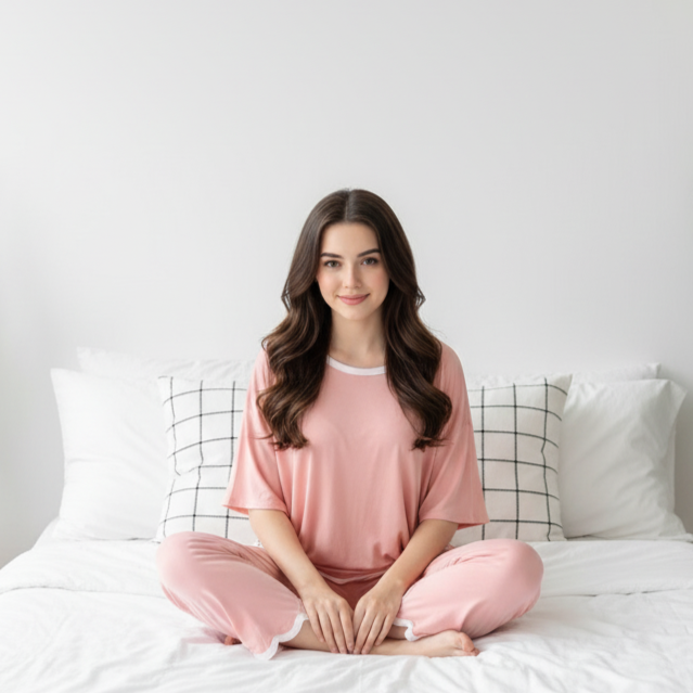 Rose Pink Half Sleeves Plazzo PJ Set