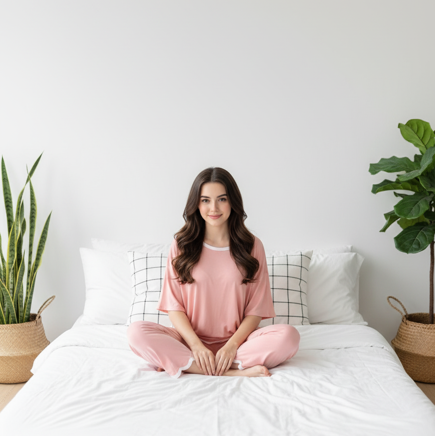 Rose Pink Half Sleeves Plazzo PJ Set