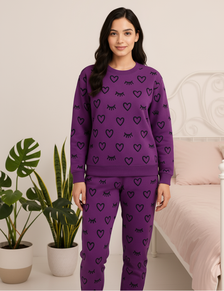 Winter Purple Sleepy Love Co-Ord Set Night Suit