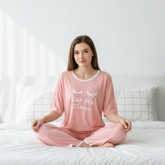Rose Pink let me Sleep Half Sleeves Plazzo PJ Set