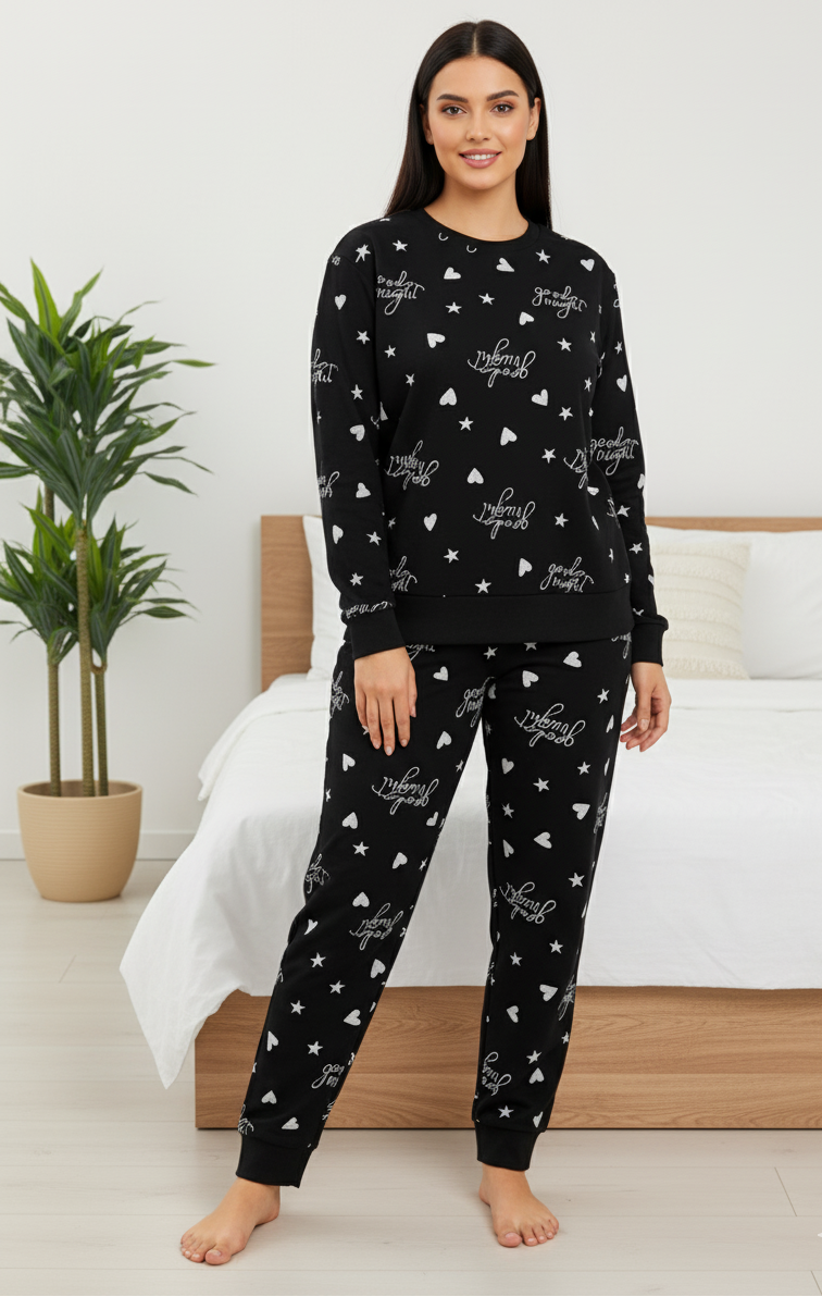 Winter Black Goodnight Comfort Co-Ord Set Night Suit