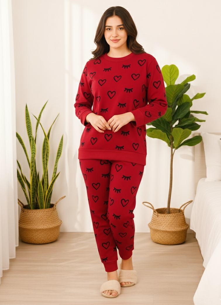Winter Red Sleepy Love Co-Ord Set Night Suit