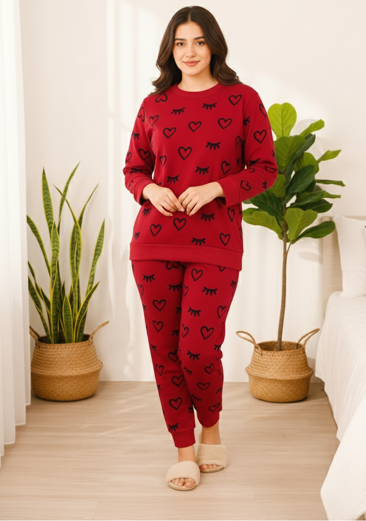 Winter Red Sleepy Love Co-Ord Set Night Suit