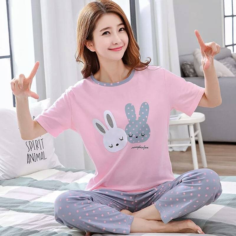 Pink Rabbit 2 PC Nightwear Nightdress