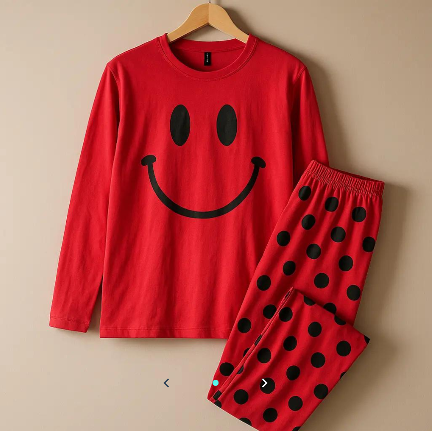 Red Smile 2 PC Nightwear Nightdress