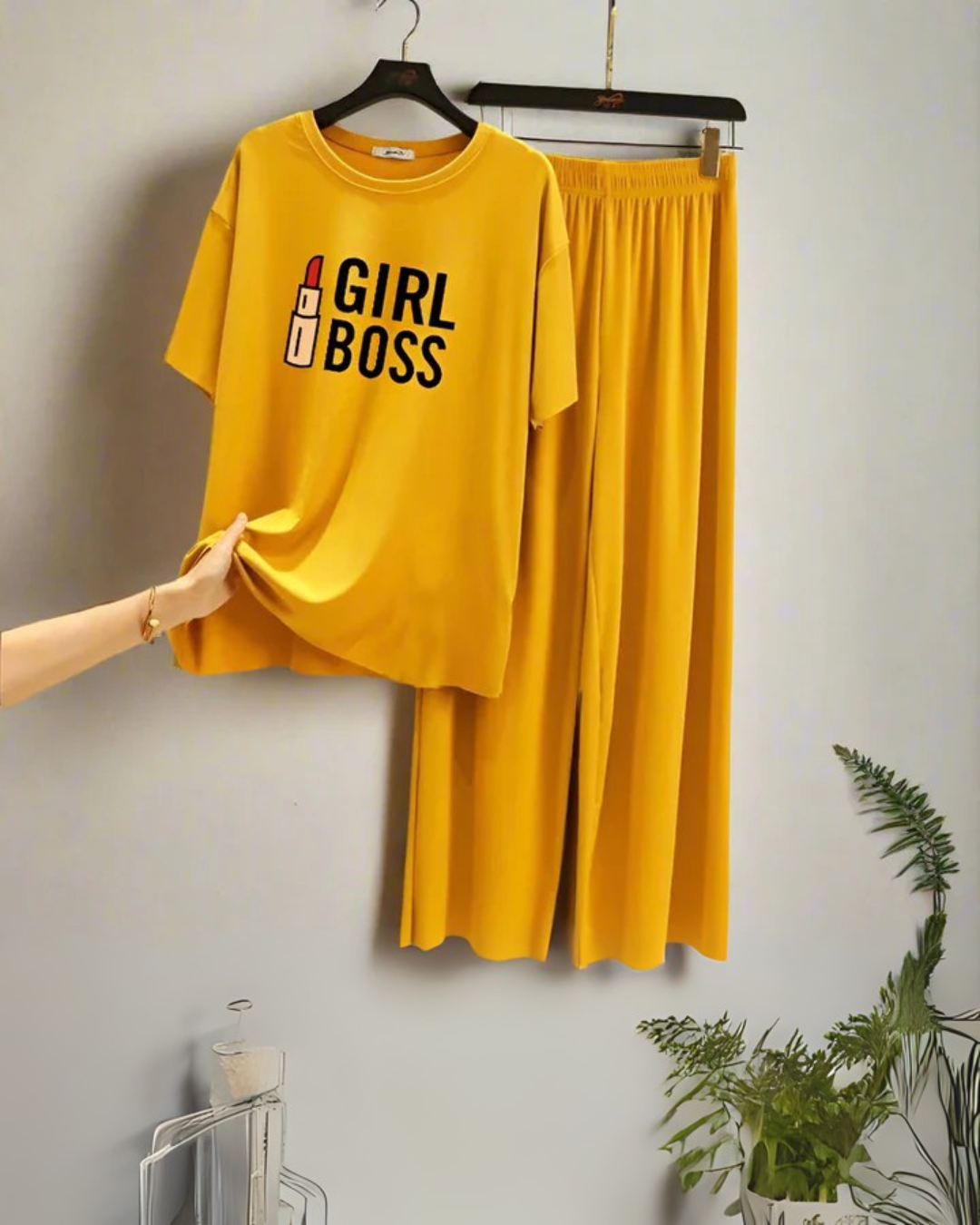 Yellow Girl Boss Printed Flapper Style Night Wear