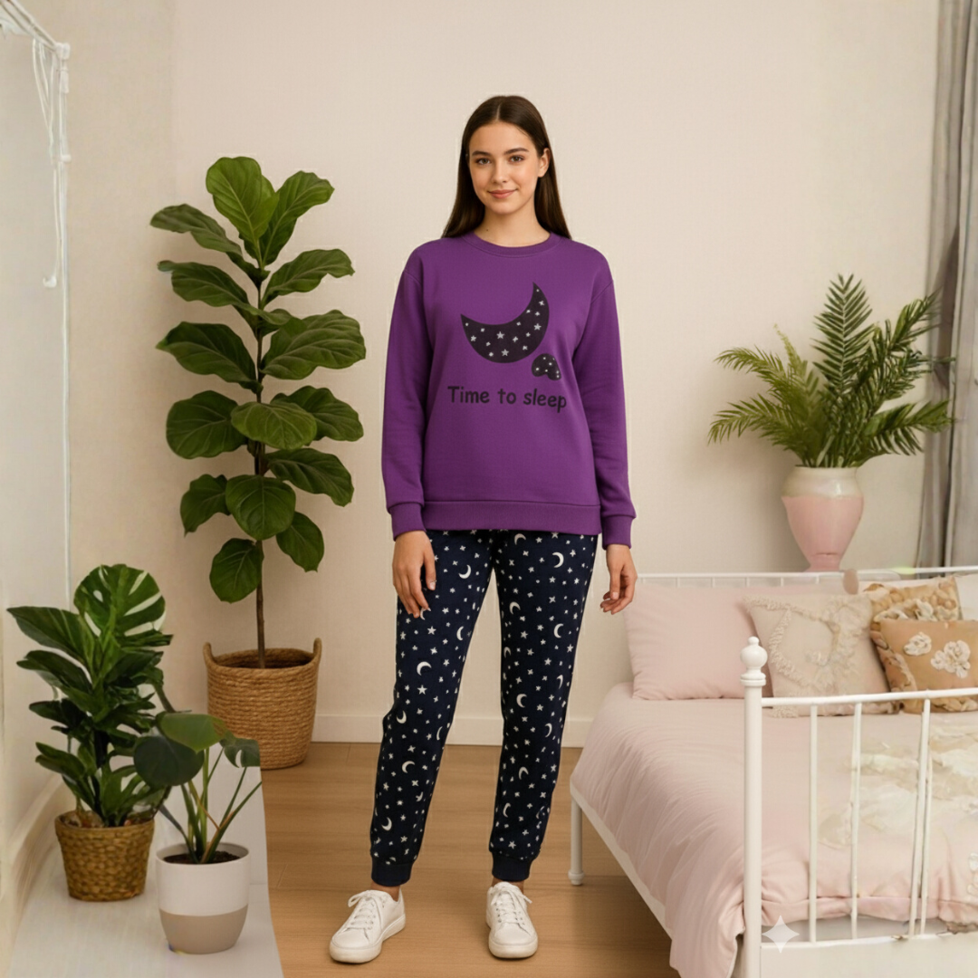 Winter Purple Time To Sleep Co-Ord Set Night Suit