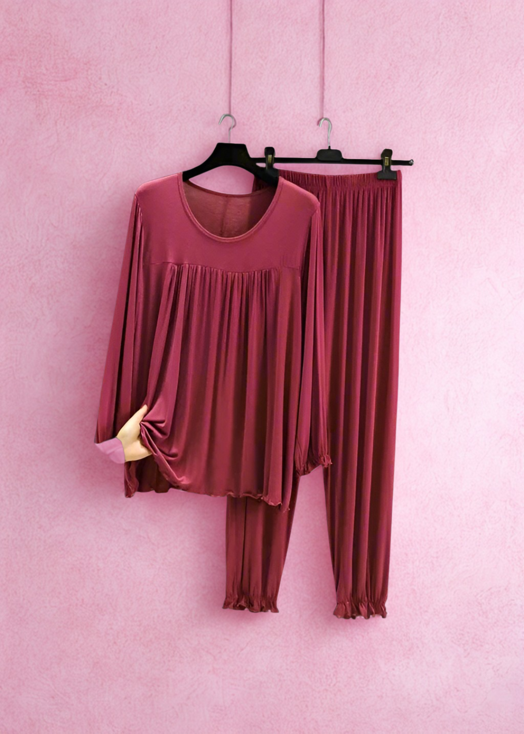 Maroon Round Neck Frill and Palazzo For Women