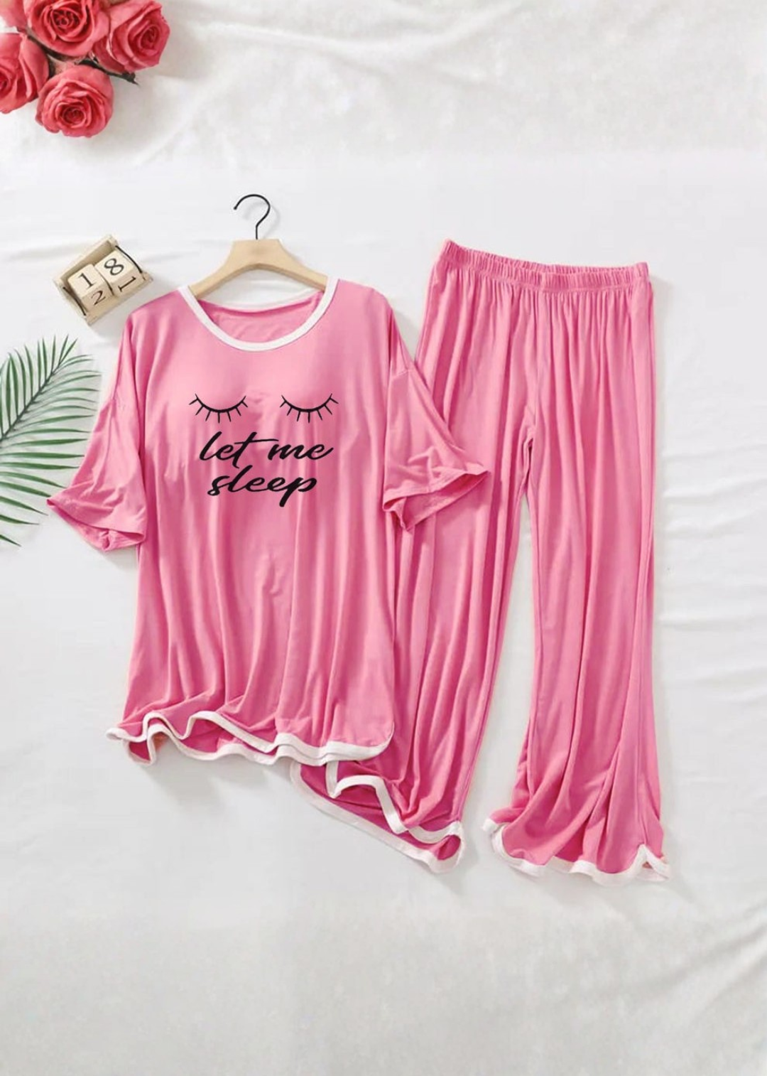 Rose Pink with White Border Let Me Sleep Printed Flapper Style Dress