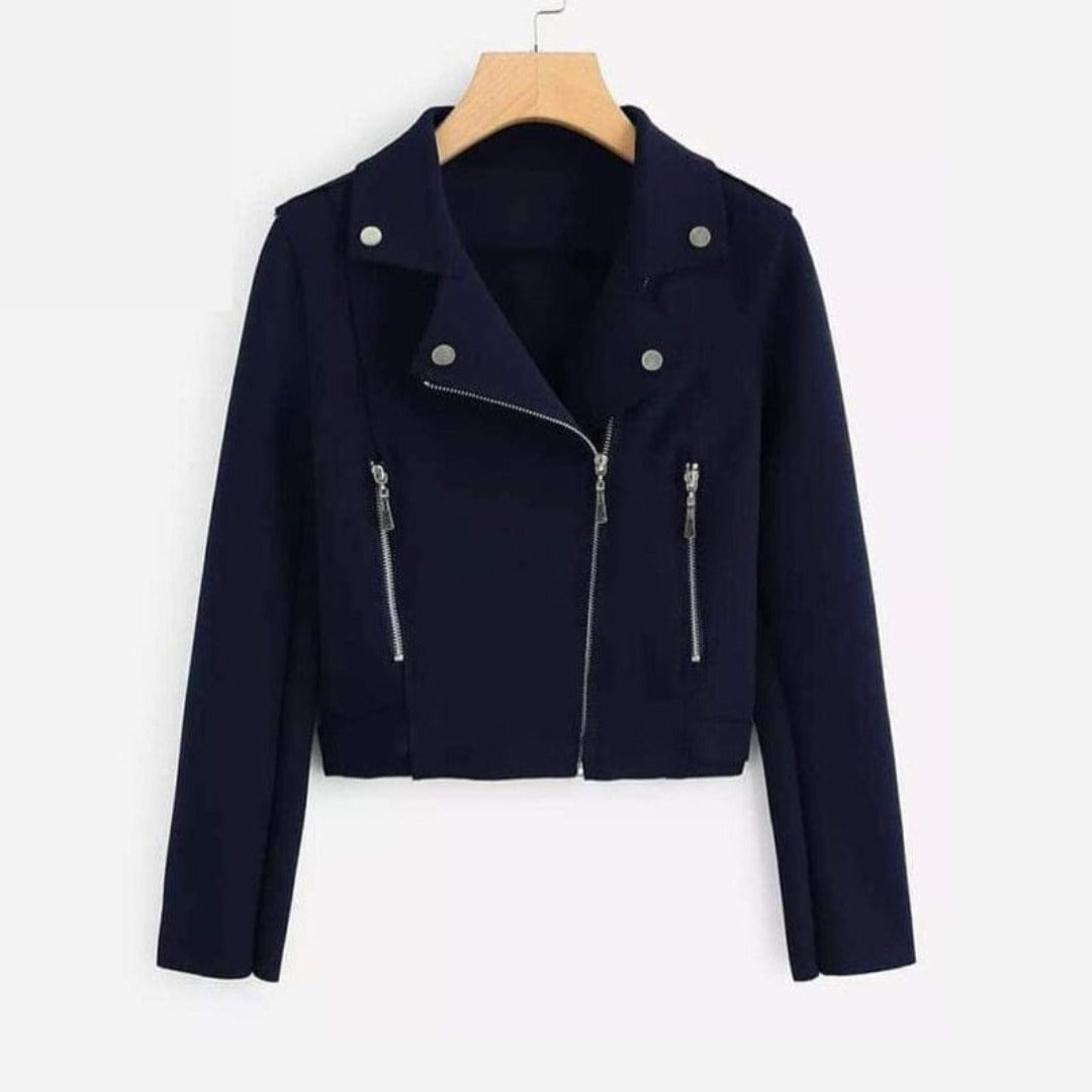 Navy Blue Zipper - Cross Zipper Fleece Coat - Navy Blue