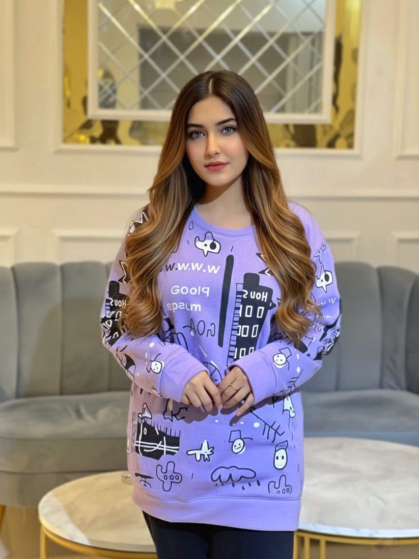 Winter Purple Multi Planets Co-Ord Set Night Suit