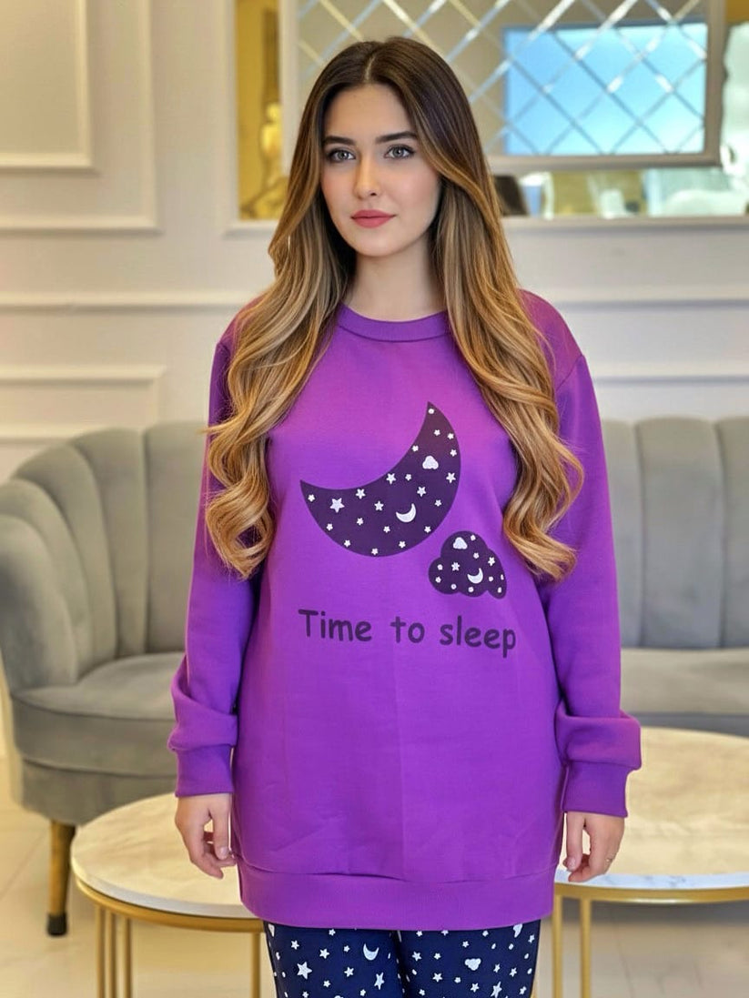 Winter Purple Time To Sleep Co-Ord Set Night Suit