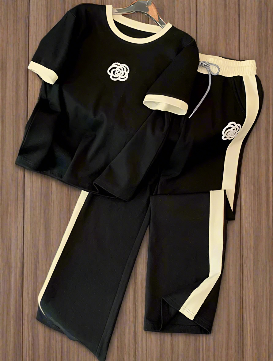 White Flower Black Nightwear Nightsuit