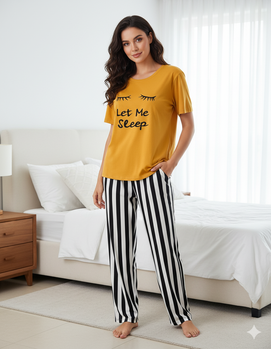 Yellow Let me Sleep 2 PC Nightwear Nightdress